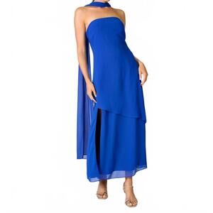NEW LINE AND DOT azure maxi scarf dress in blue